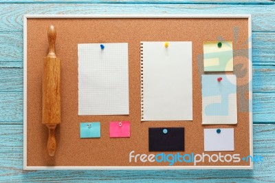 Kitchen Bulletin Board With Note Paper Stock Photo