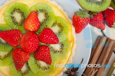 Kiwi And Strawberry Pie Tart Stock Photo