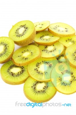 Kiwi Slices On White Background Stock Photo