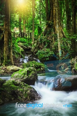 Klong Lan Waterfall, Beautiful Waterfall In Rain Forest  Stock Photo