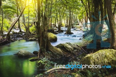 Klong Lan Waterfall, Beautiful Waterfall In Rain Forest  Stock Photo