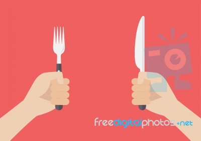 Knife And Fork Cutlery In Hands Stock Image