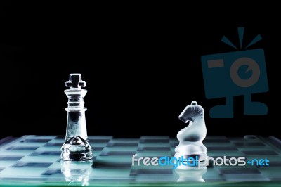 Knight And Knight Face To Face Or Confrontation Of Chess Game Bo… Stock Photo