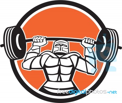 Knight Armor Lifting Barbell Weights Circle Retro Stock Image