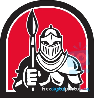 Knight Full Armor Holding Paint Brush Half Circle Retro Stock Image