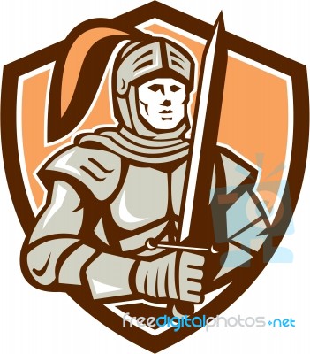 Knight Full Armor With Sword Shield Retro Stock Image