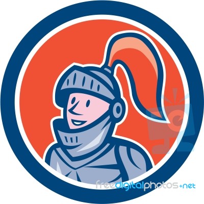 Knight Head Armor Circle Cartoon Stock Image