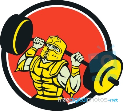 Knight Lifting Barbell Circle Retro Stock Image