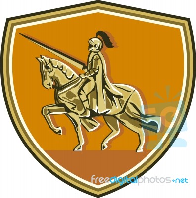 Knight Riding Steed Lance Shield Retro Stock Image