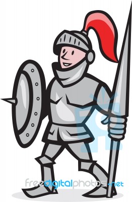 Knight Shield Holding Lance Cartoon Stock Image