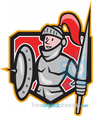 Knight Shield Lance Crest Cartoon Stock Image