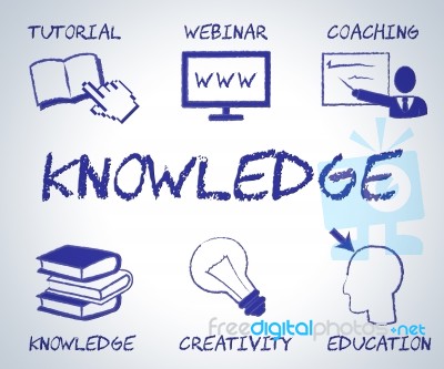 Knowledge Online Indicates Schooling Learned And Wise Stock Image