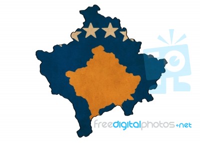 Kosovo Map On Kosovo Flag Drawing ,grunge And Retro Flag Series Stock Image