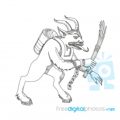 Krampus With Stick Doodle Art Stock Image