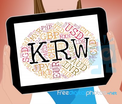 Krw Currency Represents South Korea Won And Exchange Stock Image