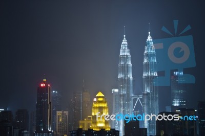 Kuala Lumpur, Malaysia At Night Petronas Bldg Twin Towers Stock Photo