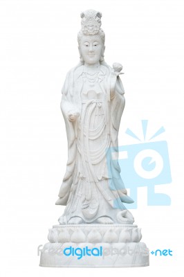 Kuan Yin Marble Sculpture Isolated On White Stock Photo