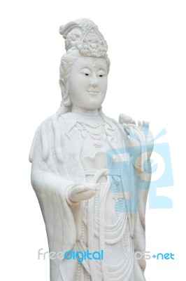 Kuan Yin Marble Sculpture Isolated On White Stock Photo