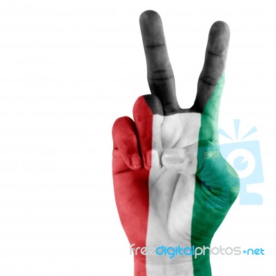 Kuwait Flag On Hand Stock Photo