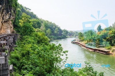 Kwai Noi River Under Death Railway Bridge Stock Photo