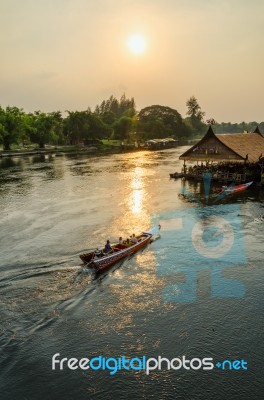 Kwai Yai River At Sunset Stock Photo