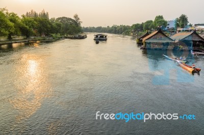 Kwai Yai River At Sunset Stock Photo