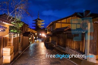 Kyoto Old City And Yasaka Pagoda At Dusk Stock Photo