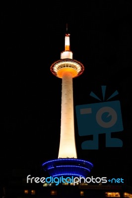 Kyoto Tower At Night In Kyoto ,japan Stock Photo