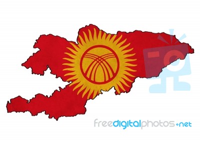 Kyrgyzstan Map On Kyrgyzstan Flag Drawing ,grunge And Retro Flag… Stock Image