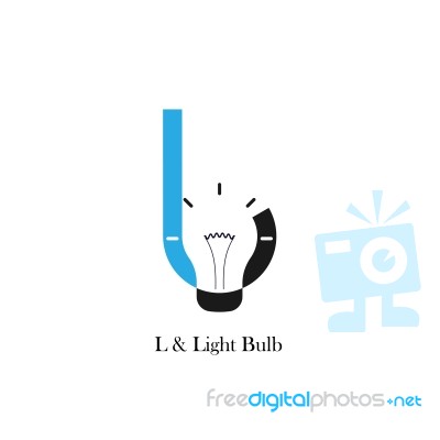 L-letter/alphabet Icon And Light Bulb Abstract Logo Design Stock Image