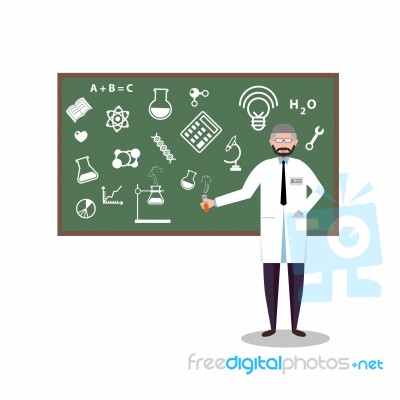 Laboratory Research Chemical Flat Style Design Illustration Science For Technology Concept. Collage Of Laboratory Staff With Flask Interior Infographics Stock Image