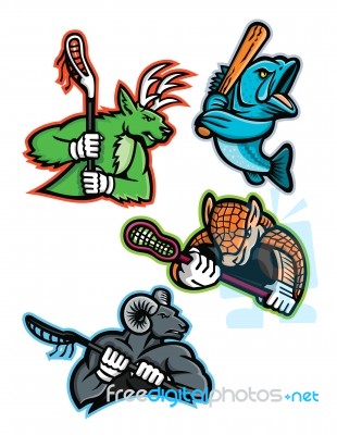 Lacrosse And Baseball Sports Mascot Collection Stock Image