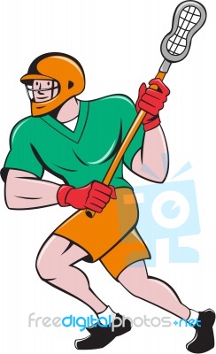 Lacrosse Player Crosse Stick Running Cartoon Stock Image