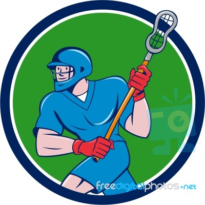 Lacrosse Player Crosse Stick Running Circle Cartoon Stock Image