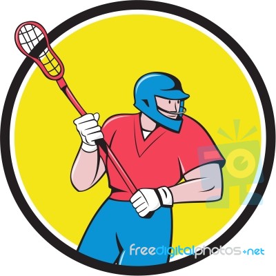 Lacrosse Player Crosse Stick Running Circle Cartoon Stock Image