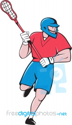 Lacrosse Player Crosse Stick Running Isolated Cartoon Stock Image