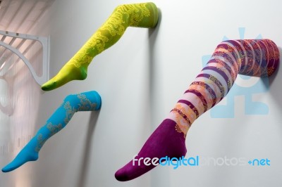 Ladies Legs In Colourful Tights Art Display In The Millennium Ce… Stock Photo