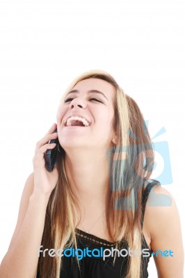 Lady Bursting Out Laughing On Phone Stock Photo