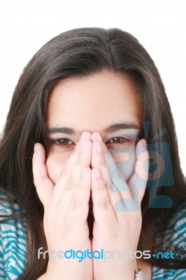 Lady Covering Her Mouth Stock Photo