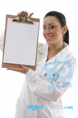 Lady Doctor Showing Clipboard Stock Photo