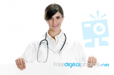 Lady Doctor Standing With Placard Stock Photo