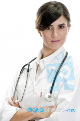 Lady Doctor With Crossed Arm Stock Photo