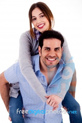 Lady Enjoying Piggy Ride Stock Photo