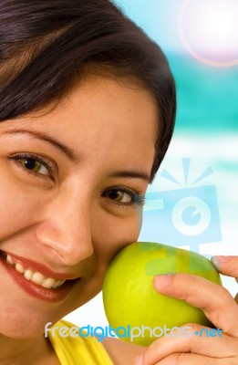 Lady Holding Apple Stock Photo