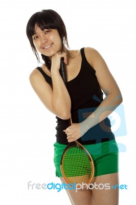 Lady Holding Badminton Racket Stock Photo