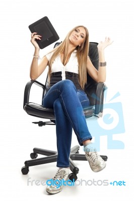 Lady Holding Tablet Pc Stock Photo