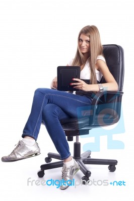 Lady Holding Tablet Pc Stock Photo