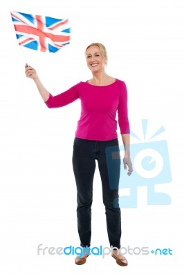 Lady Holding United Kingdom Flag Stock Photo