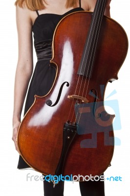 Lady Holding Violoncello Stock Photo