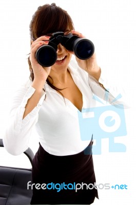 lady Looking Through Binocular Stock Photo